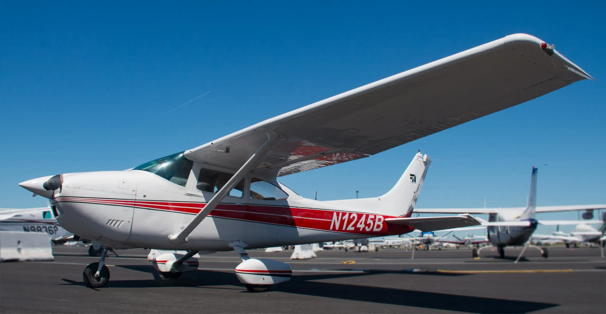 Exterior view of a 1975 Cessna 182P, N1245B.