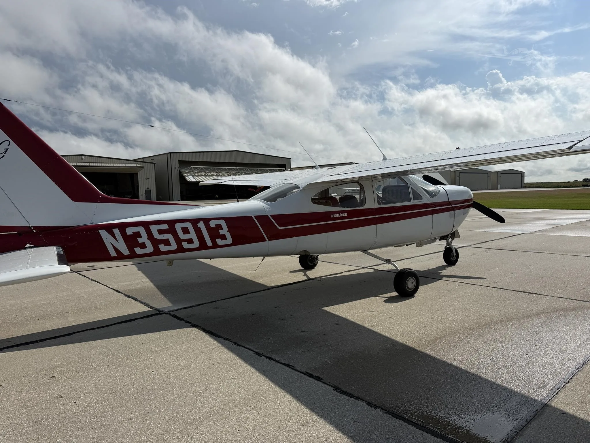Exterior view of a 1976 CESSNA 177RG, N35913.