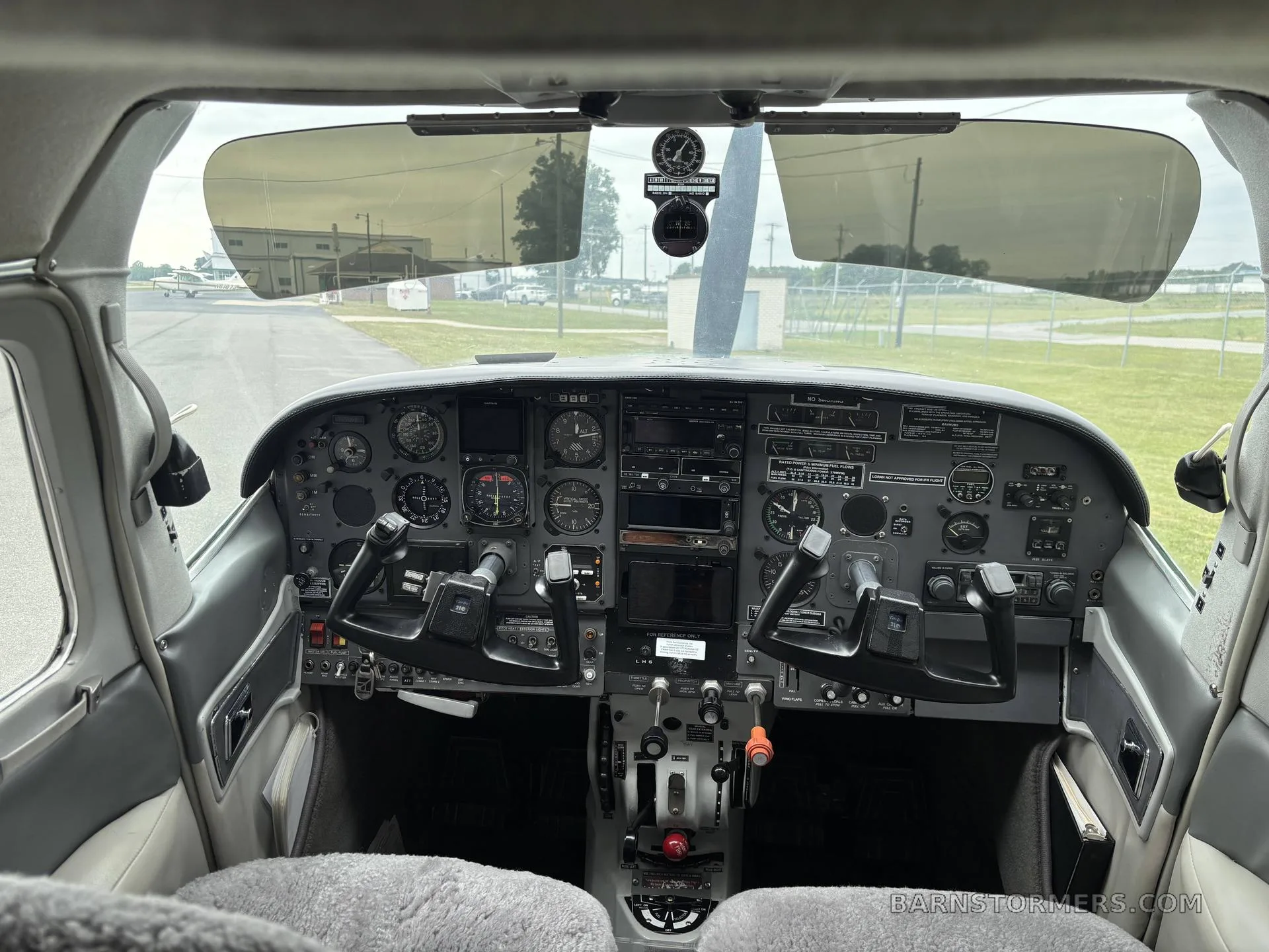 Cockpit and instrument panel of a Cessna.
