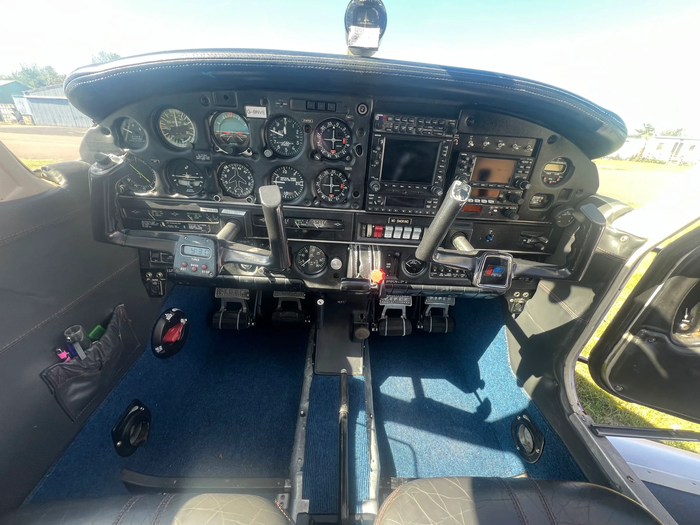 Cockpit and instrument panel of a 1984 Piper PA-28-181 Archer II.