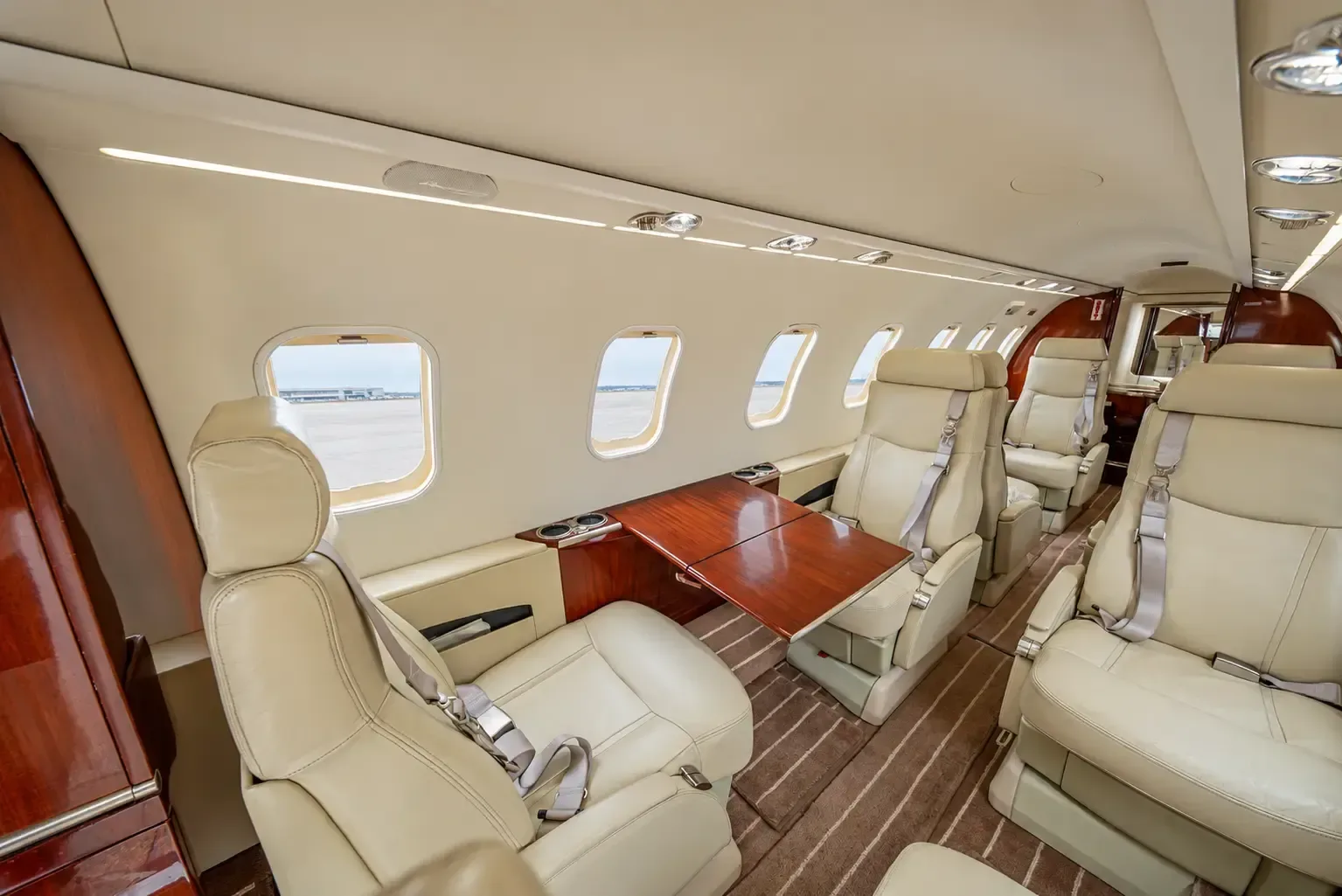 Cabin interior of a 2004 Learjet.