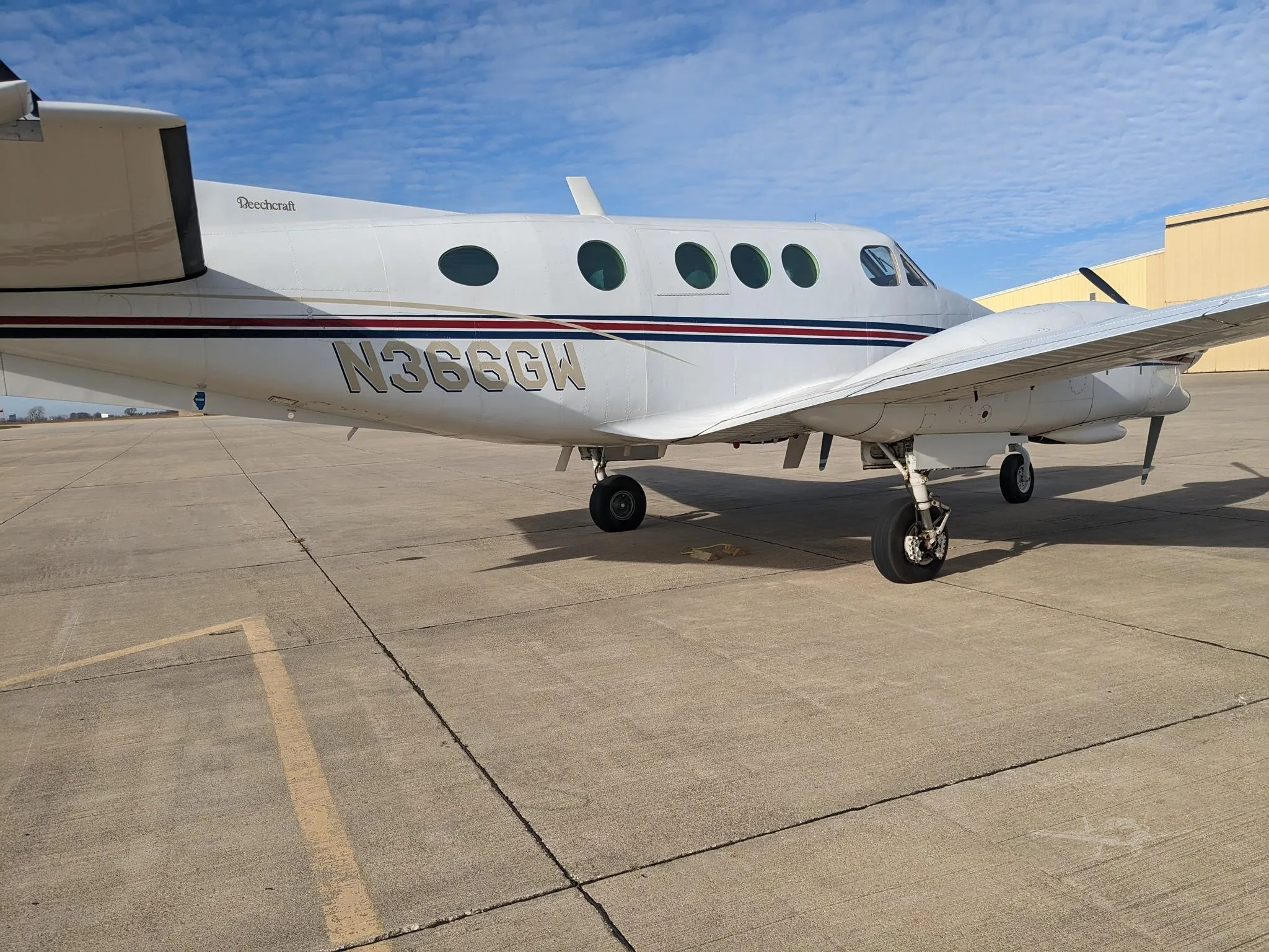 Exterior view of a 1979 BEECHCRAFT KING AIR E90, N366GW.