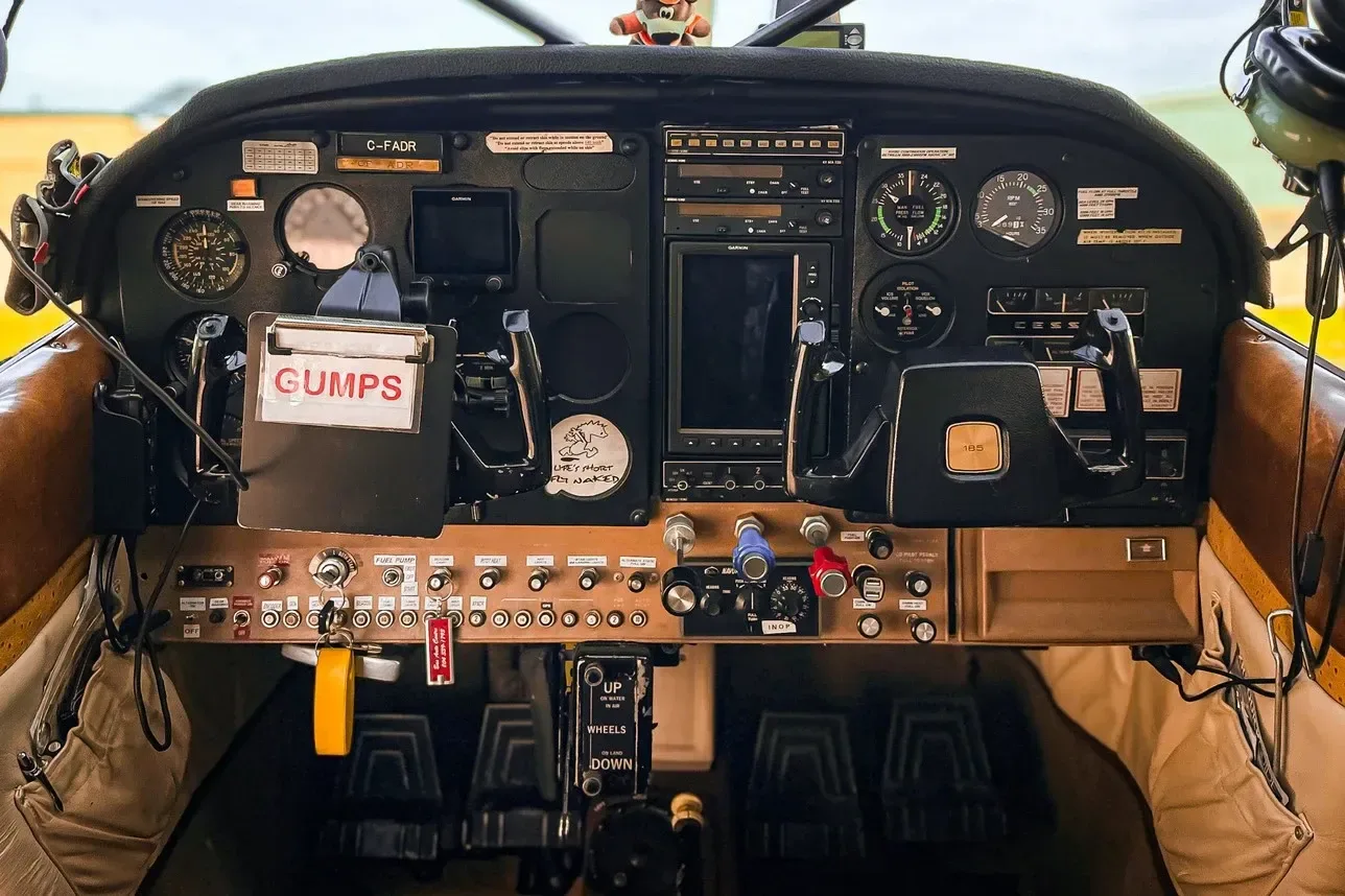 Cockpit and instrument panel of a 1969 Cessna.