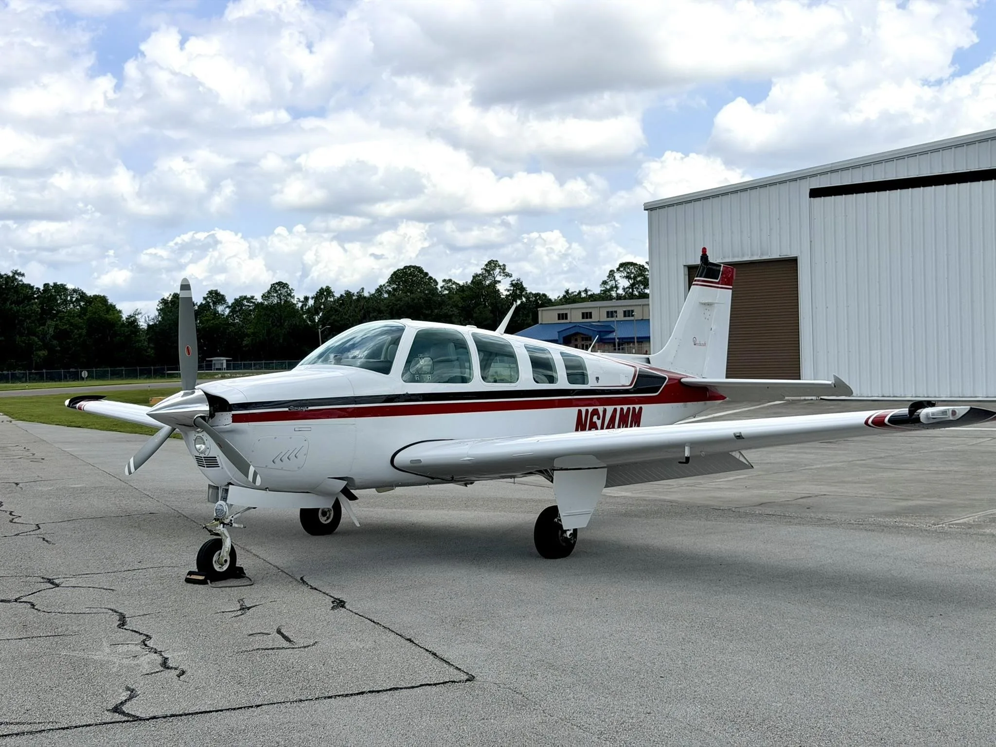 Exterior view of a 1980 BEECHCRAFT A36 BONANZA, N614MM.