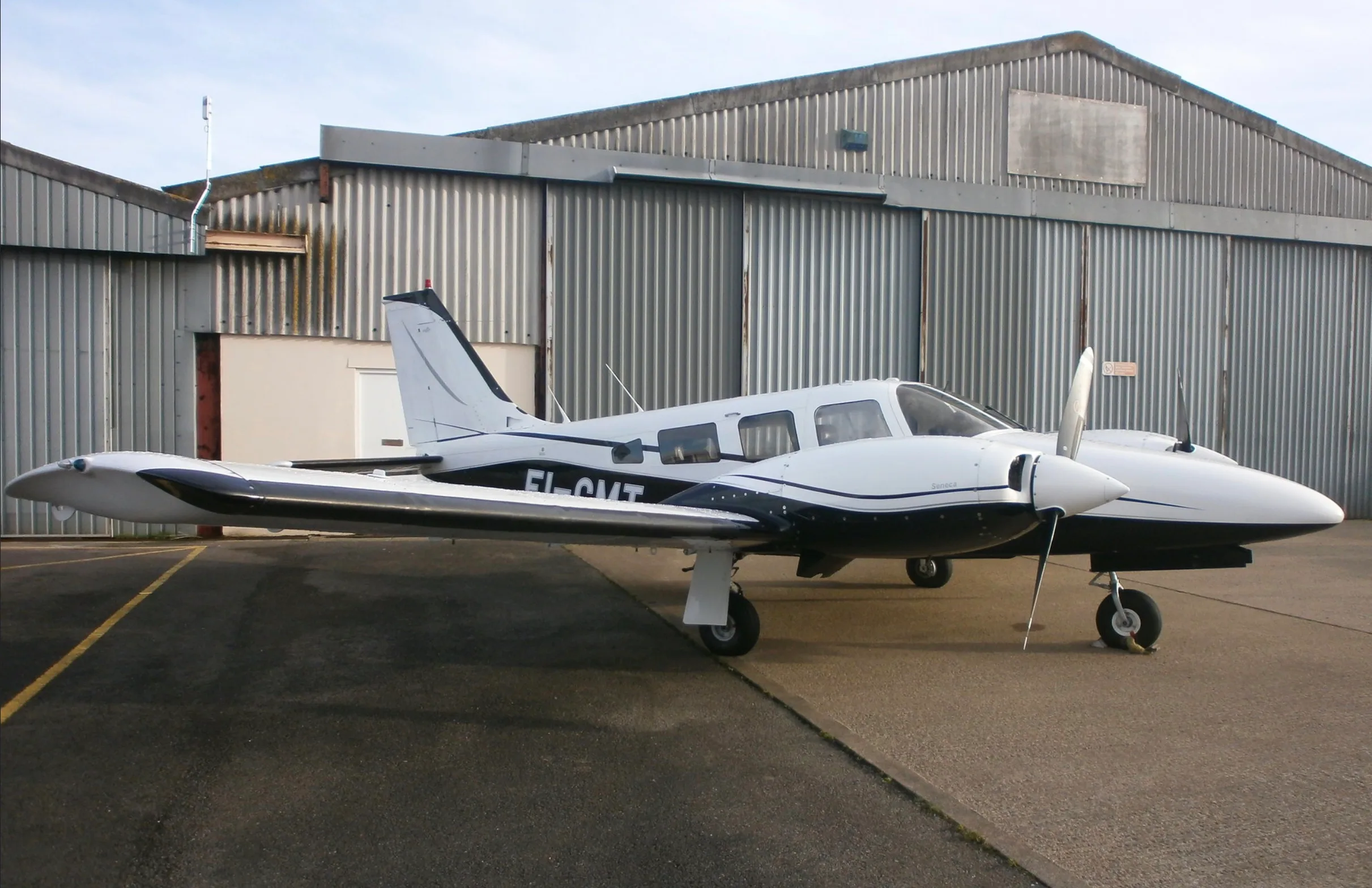 Exterior view of a 1977 Piper PA23-250 Aztec.