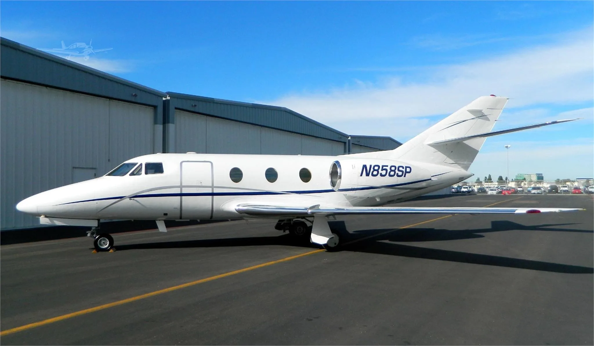 Exterior view of a 1974 DASSAULT FALCON 10, N858SP.
