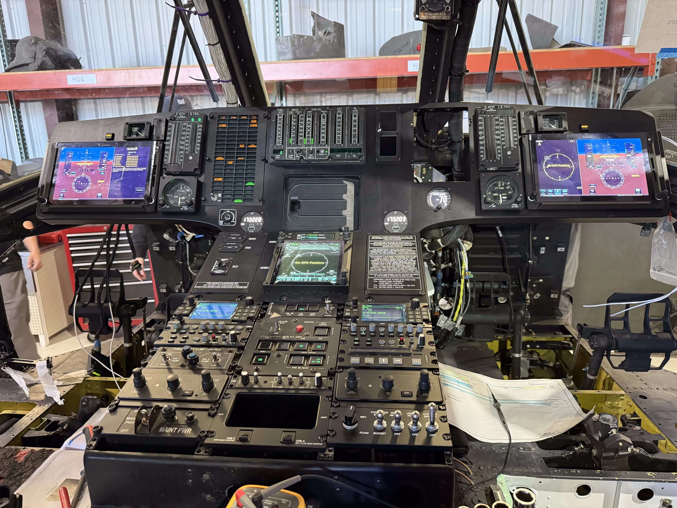 Cockpit and instrument panel of a Sikorsky.