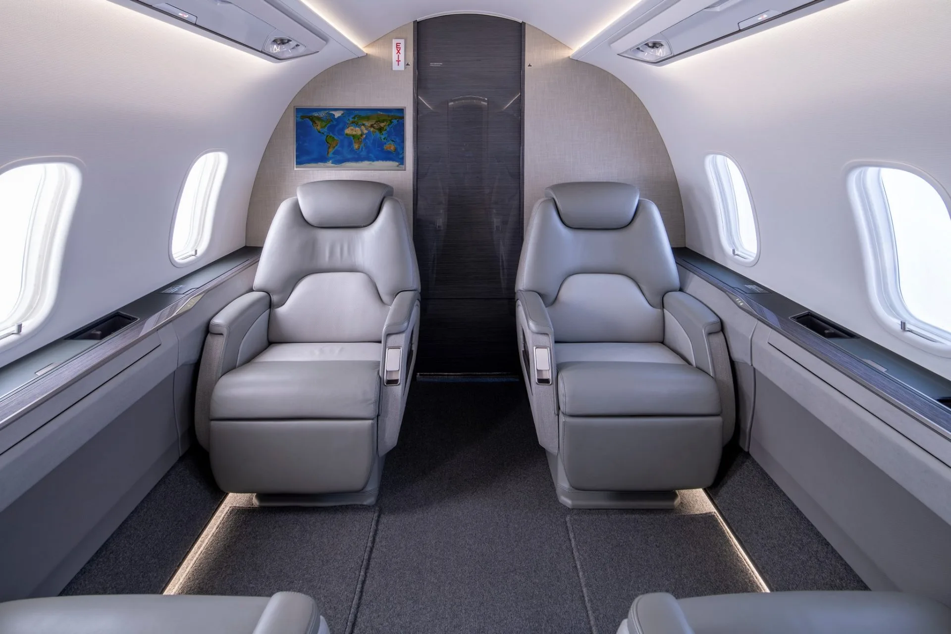 Cabin interior of a 2022 Bombardier challenger 350.