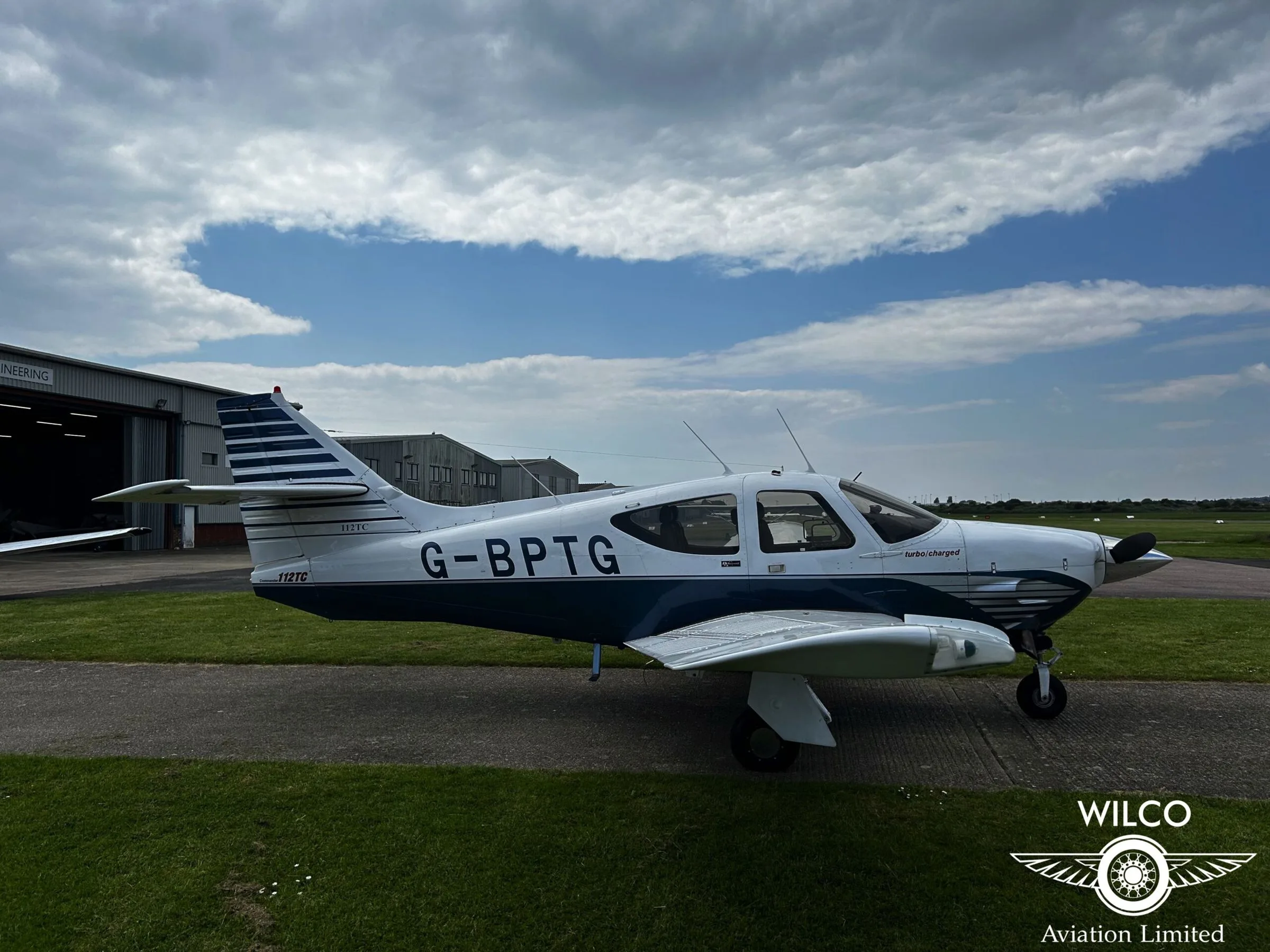 Exterior view of a 1976 Rockwell Commander 112TC.