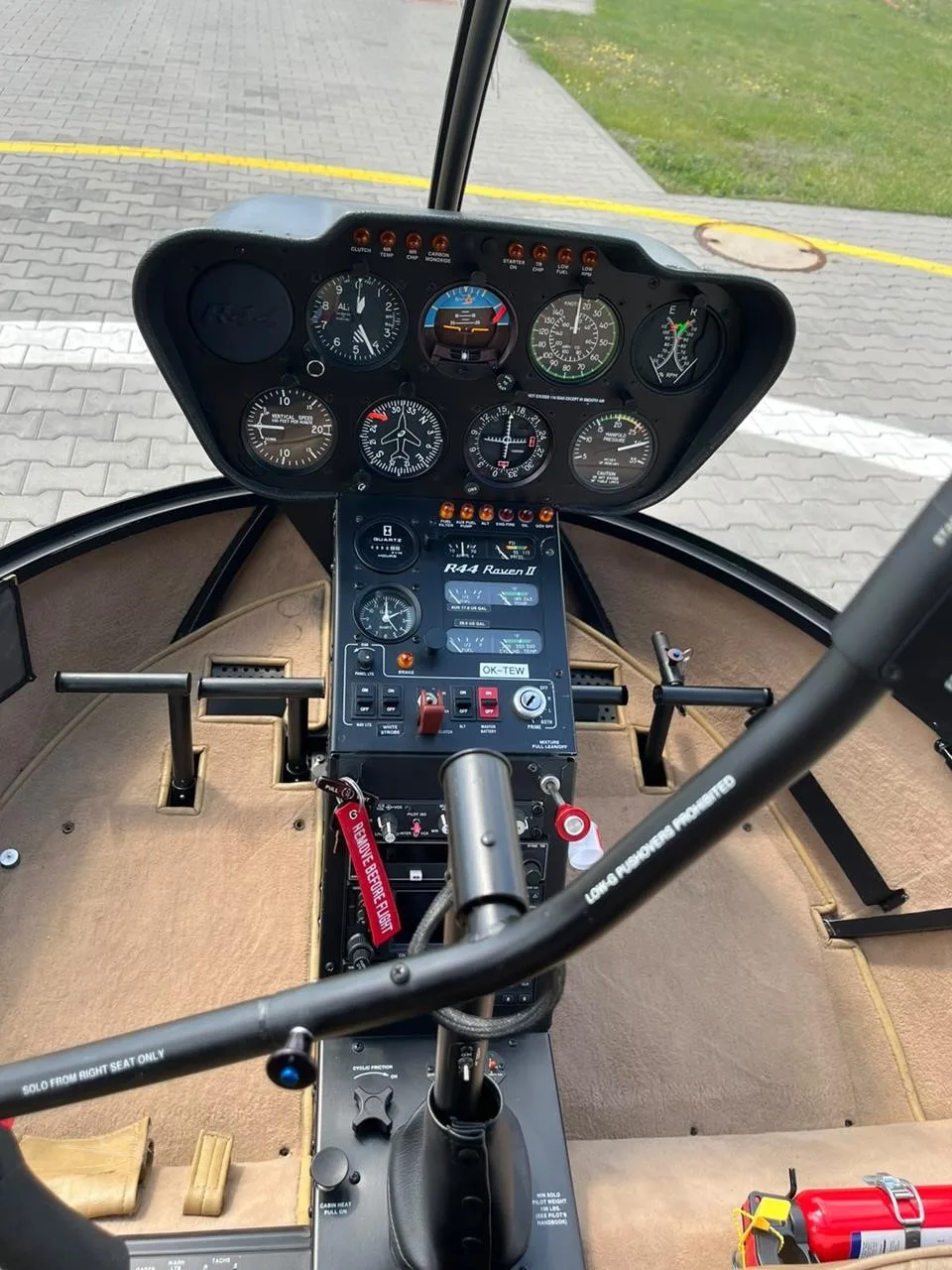 Cockpit and instrument panel of a 2009 ROBINSON R44 RAVEN II.