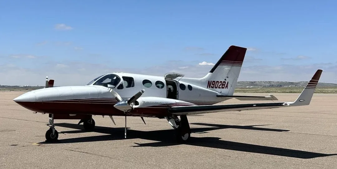 Exterior view of a 1979 Cessna 414 A.