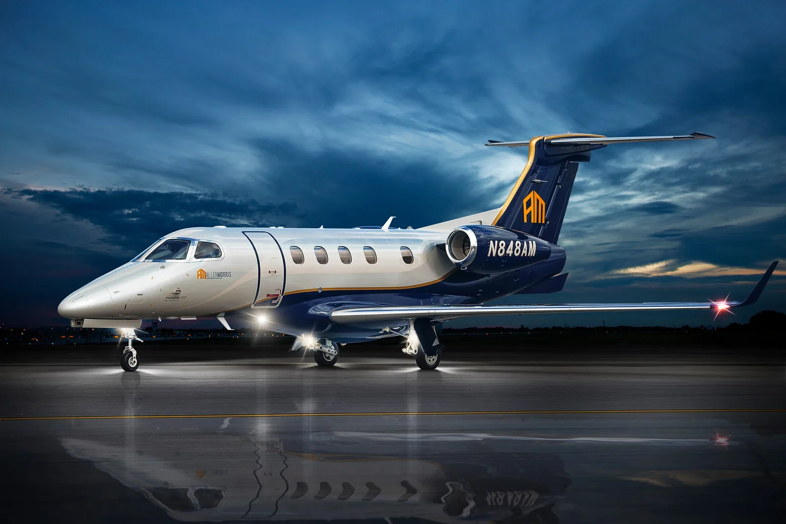 Exterior view of a 2015 Embraer phenom 300.