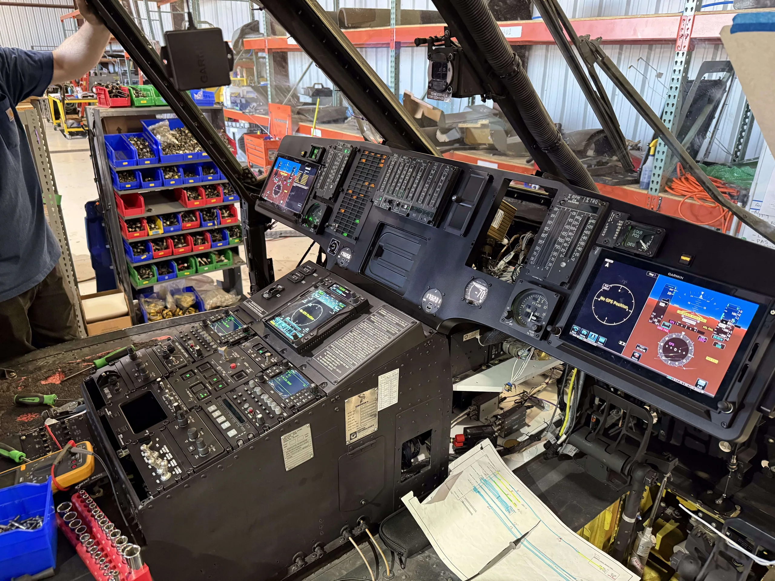 Cockpit and instrument panel of a Sikorsky.