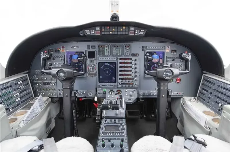 Cockpit and instrument panel of a 1997 Cessna Citation Bravo.