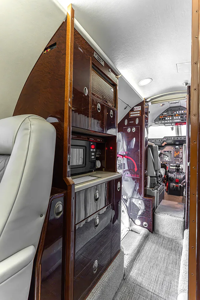 Cabin interior of a 2009 Hawker 750.