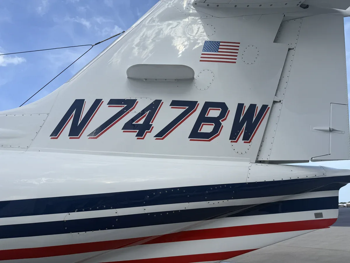 Exterior view of a 1985 Learjet 35A SN 35A-594, N747BW.