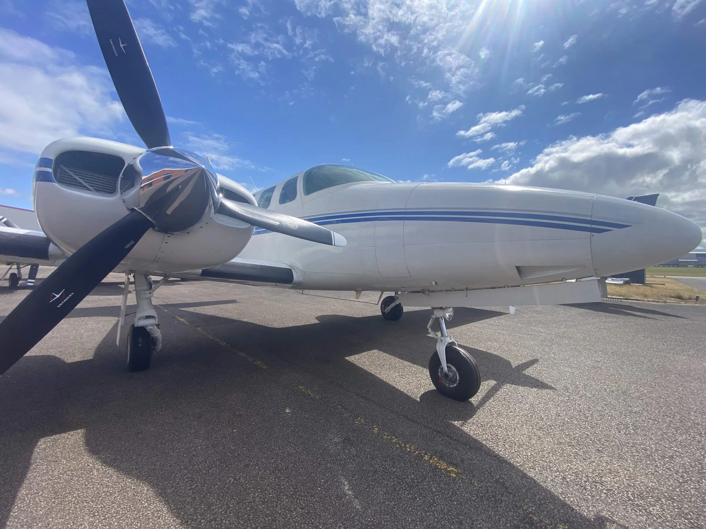 Exterior view of a 1982 Cessna T303 Crusader.