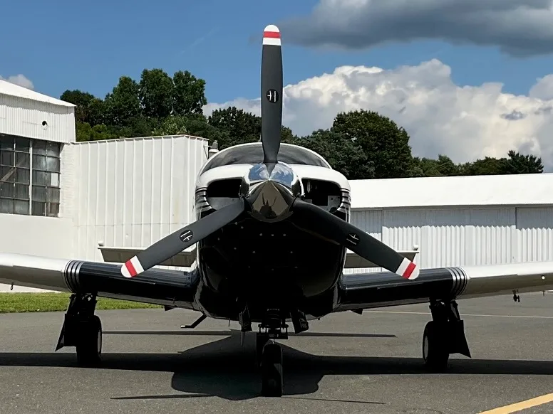Exterior view of a 1998 Mooney M20M Bravo, N2154X.