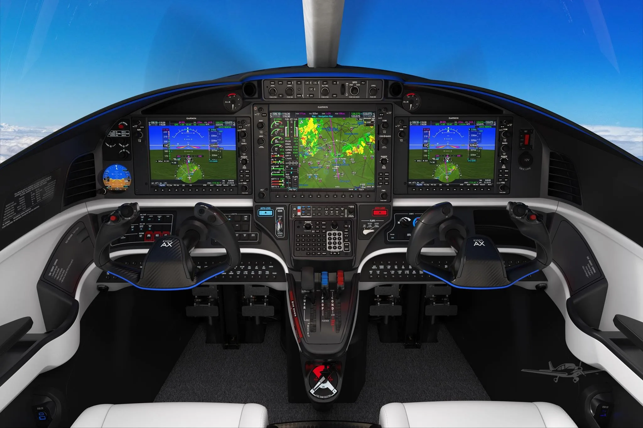 Cockpit and instrument panel of a 2027 EPIC E1000 AX.