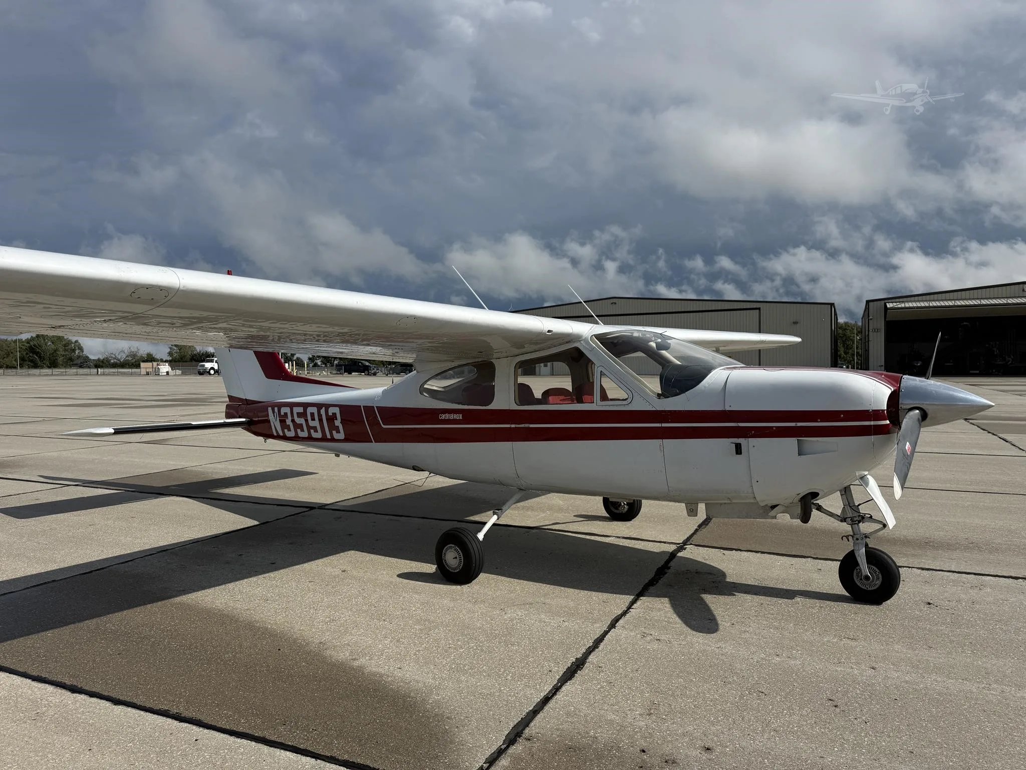 Exterior view of a 1976 CESSNA 177RG, N35913.