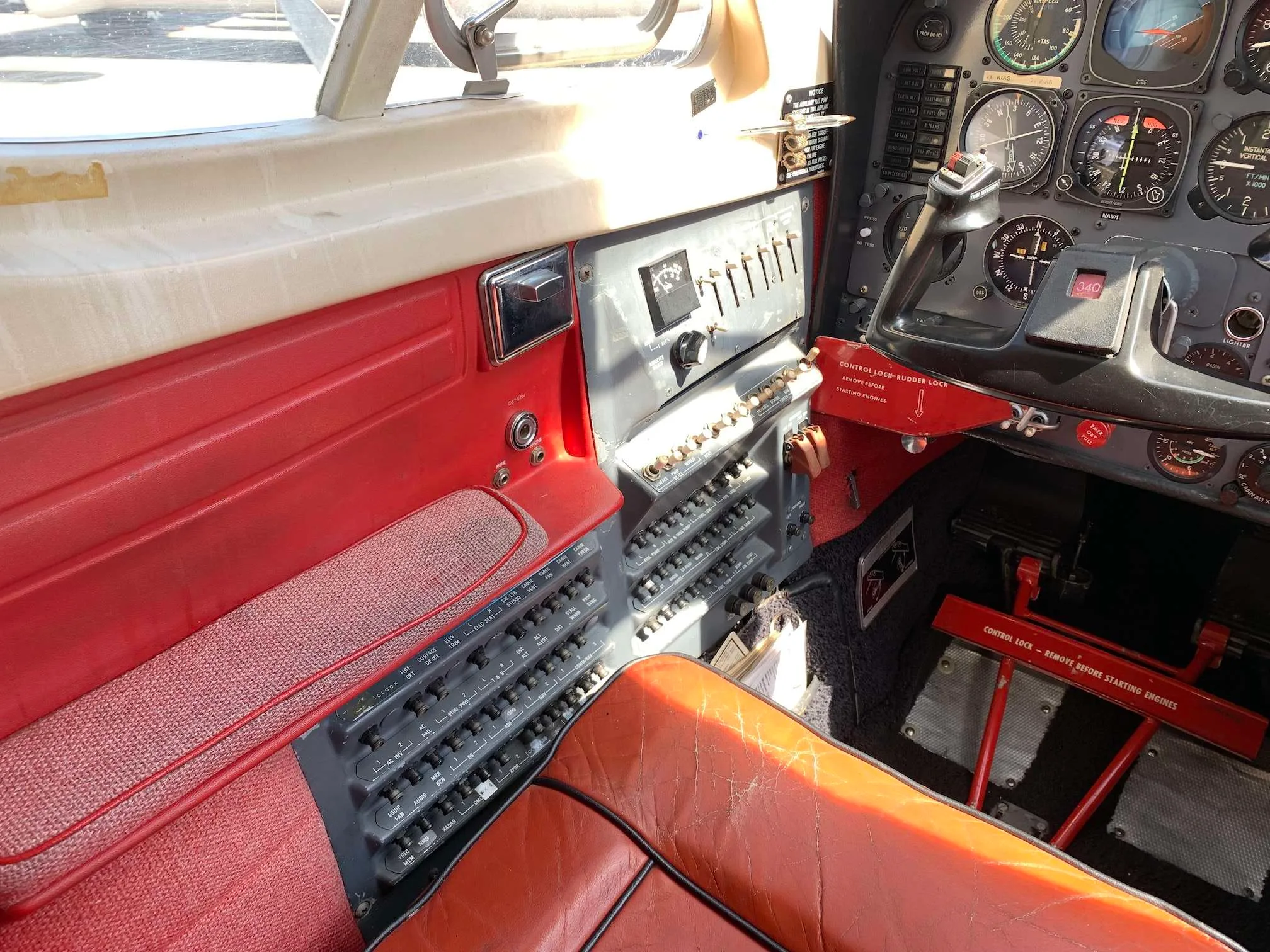 Cockpit and instrument panel of a 1979 Cessna 340A.