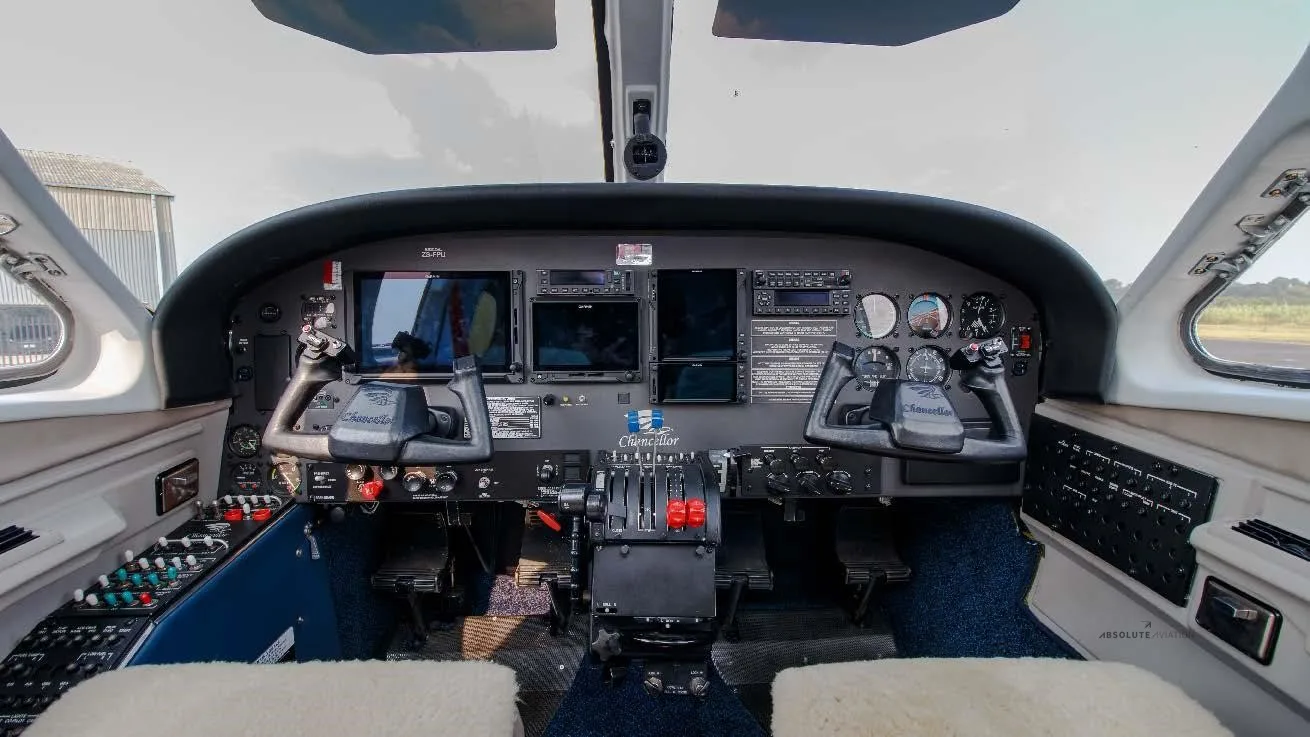 Cockpit and instrument panel of a 1980 CESSNA 414A.