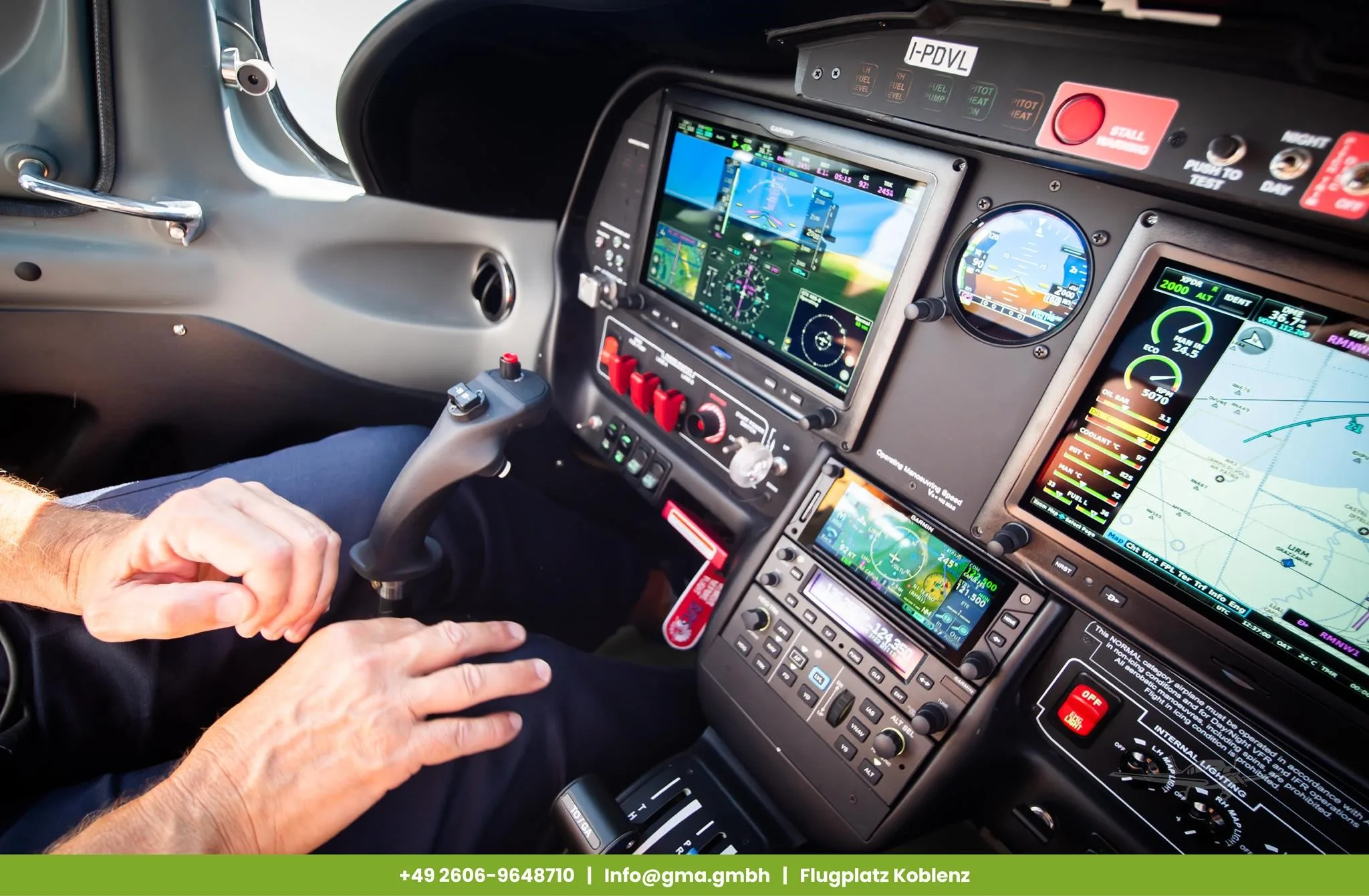 Cockpit and instrument panel of a 2027 TECNAM P MENTOR.