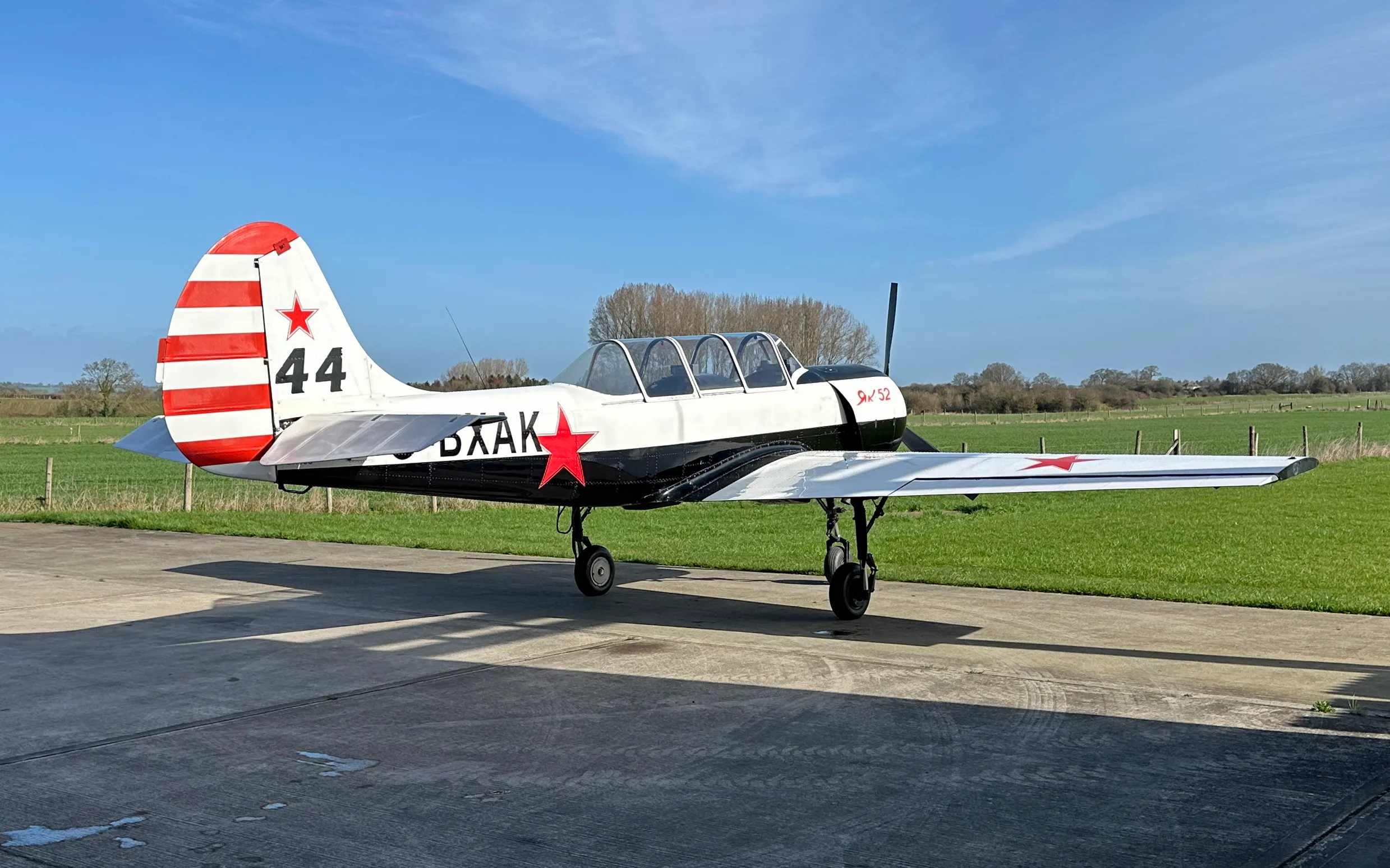Exterior view of a 1981 Yak 52 M14PF 400hp £56,500 - CK Aviation, G-BXAK.