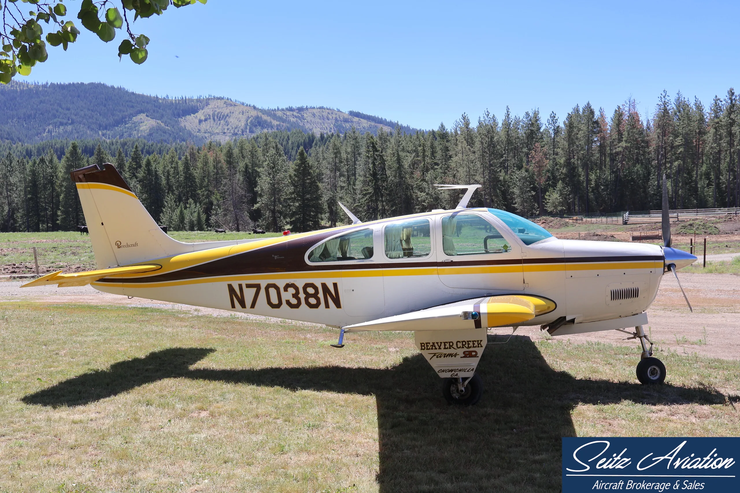 Exterior view of a 1969 Beechcraft E33 Bonanza.
