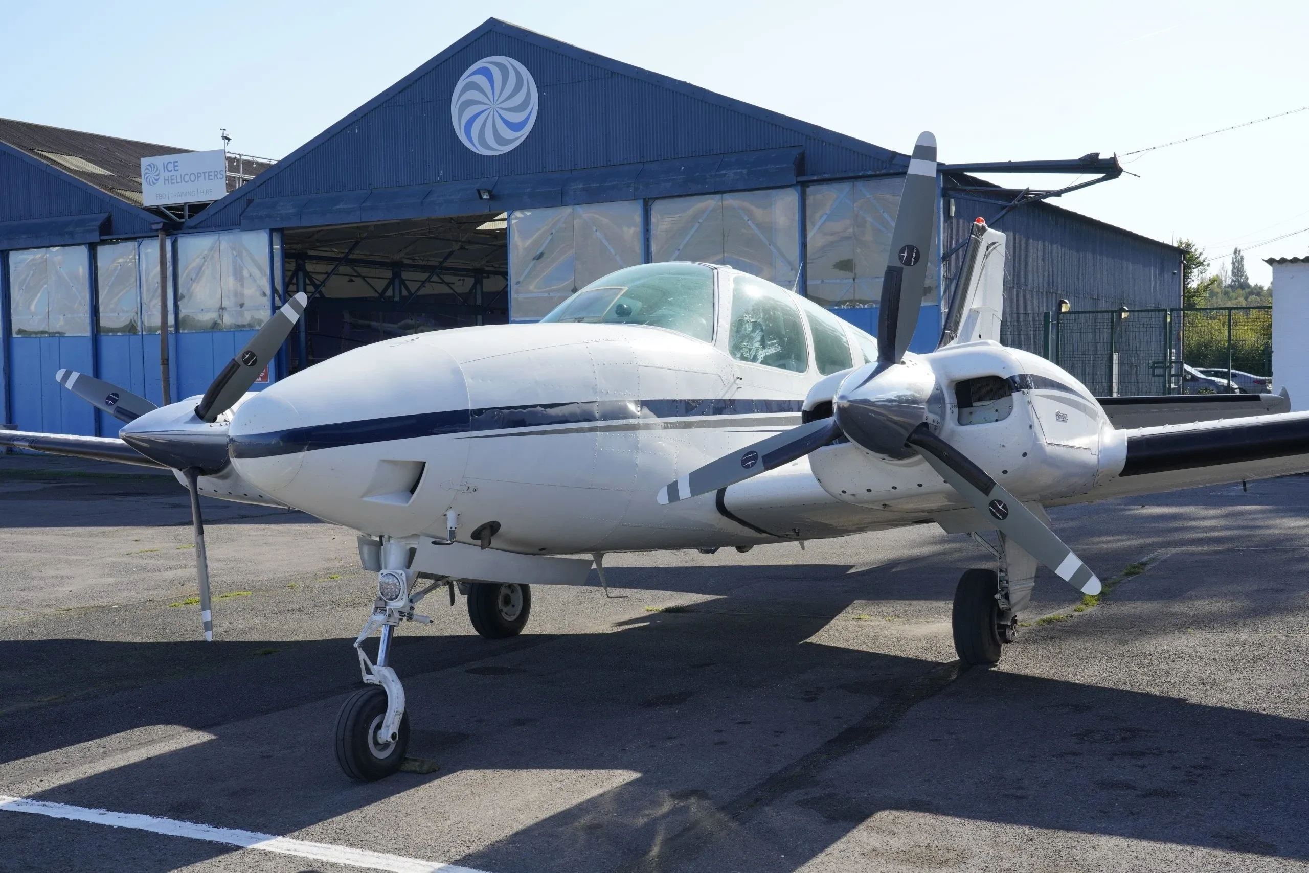 Exterior view of a 1985 Beechcraft 58 Baron.