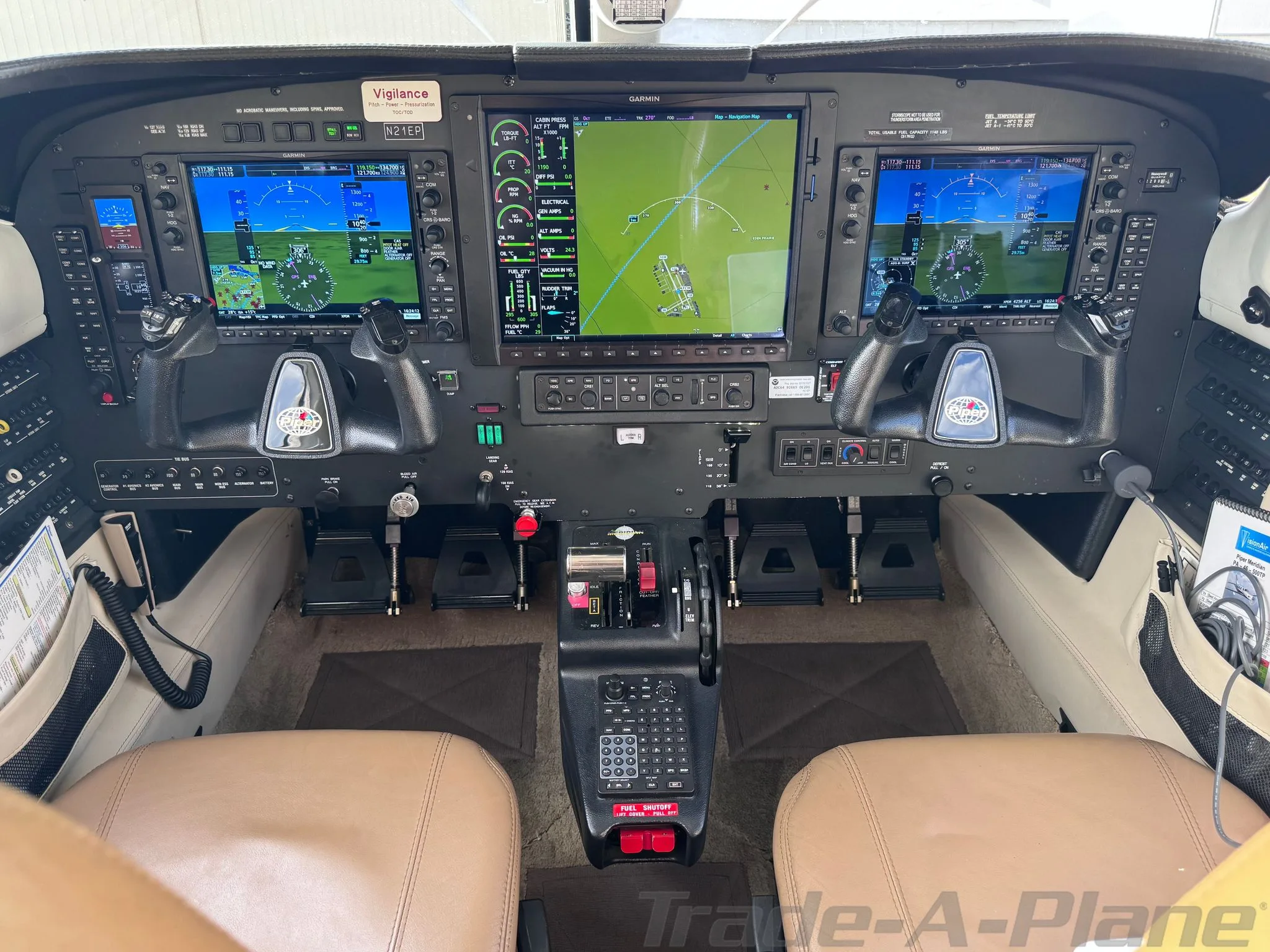 Cockpit and instrument panel of a 2013 PIPER MALIBU MERIDIAN.
