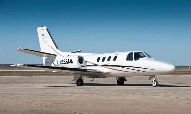 Exterior view of a 1974 Cessna Citation 500 Stallion 232, N999AM.