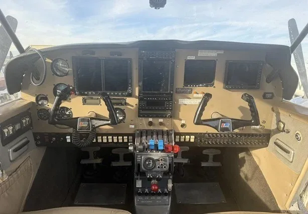 Cockpit and instrument panel of a 1977 Piper PA-23-250 Aztec F Turbo.