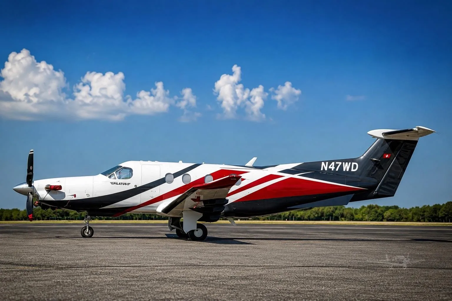 Exterior view of a 2019 PILATUS PC-12 NG, N47WD.