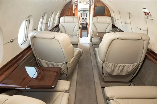 Cabin interior of a 2006 Hawker 800xpi.