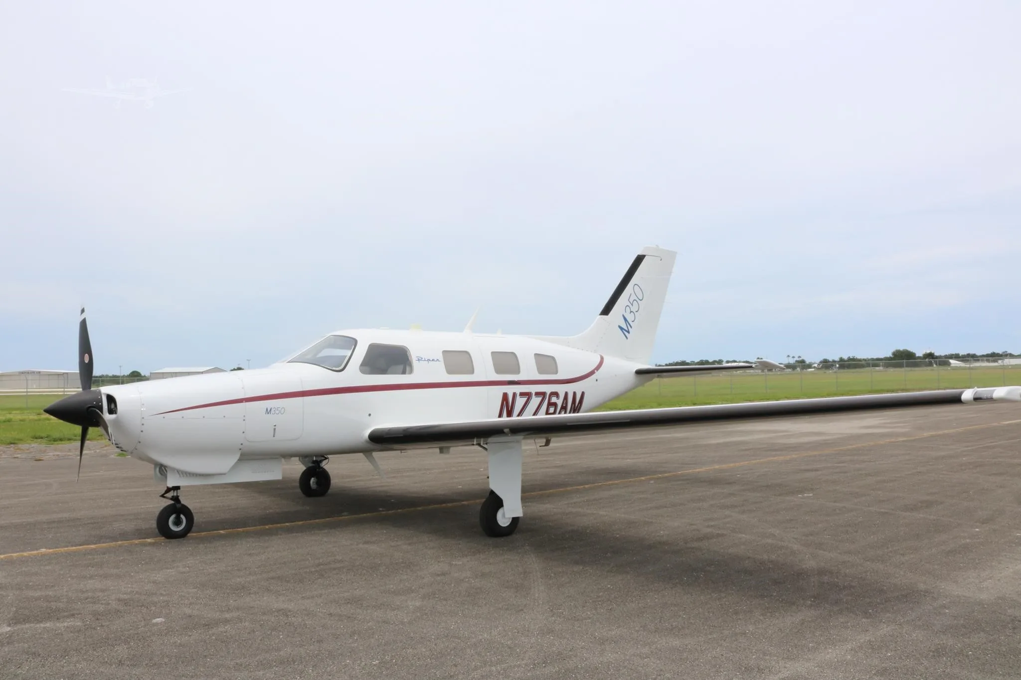 Exterior view of a 2026 PIPER M350, N776AM.
