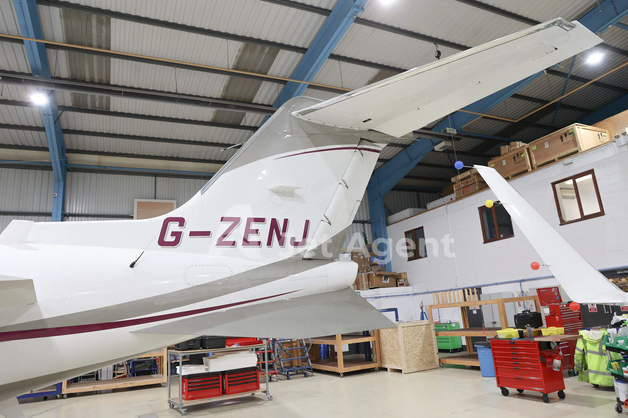 Exterior view of a 2018 Bombardier learjet 75, G-ZENJ.