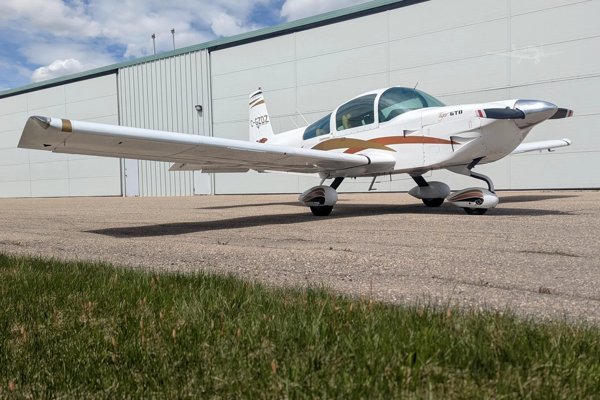 Exterior view of a 1979 GRUMMAN/AMERICAN GENERAL AA5B TIGER, C-GZDZ.