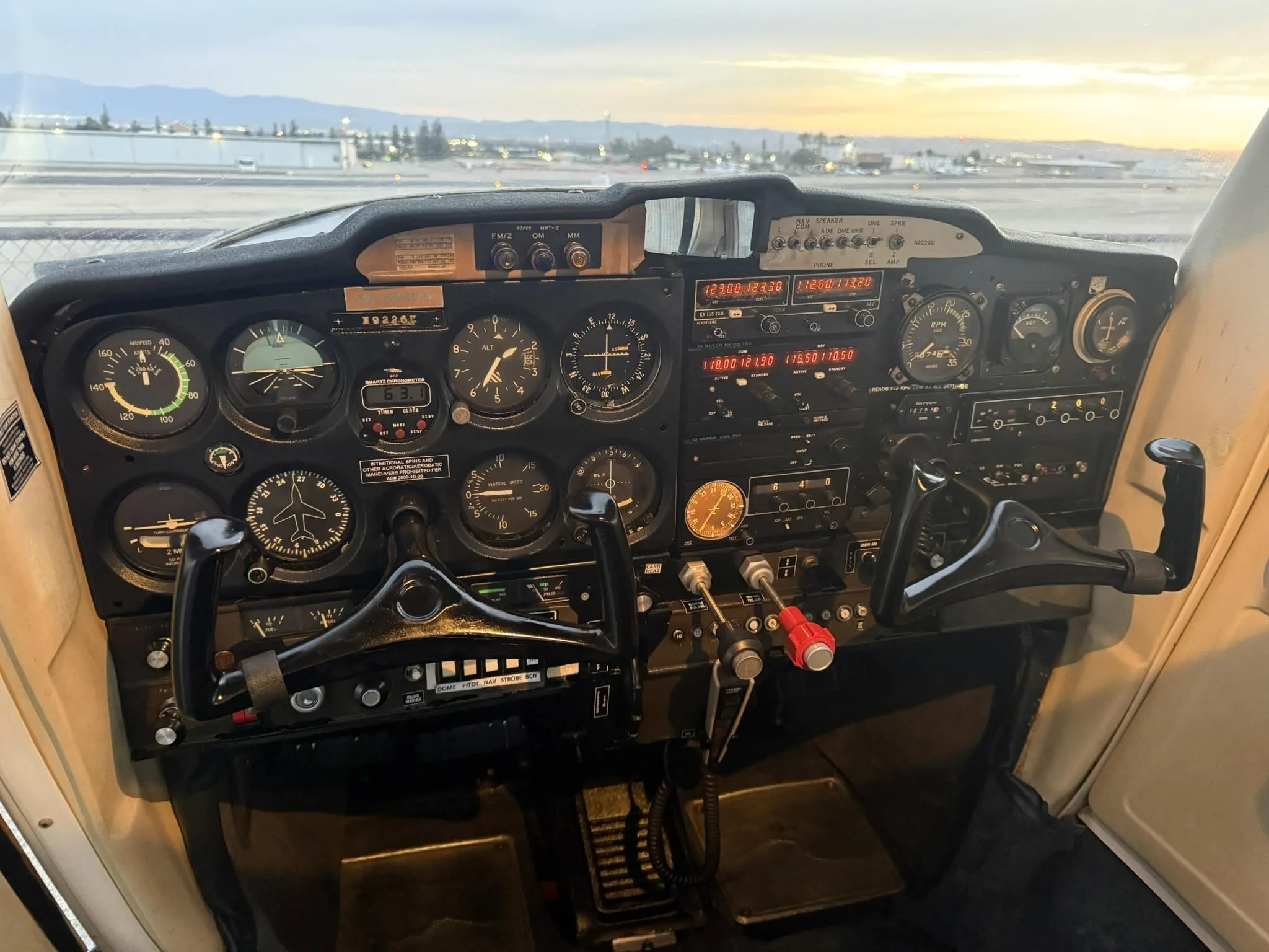 Cockpit and instrument panel of a 1976 CESSNA 150.