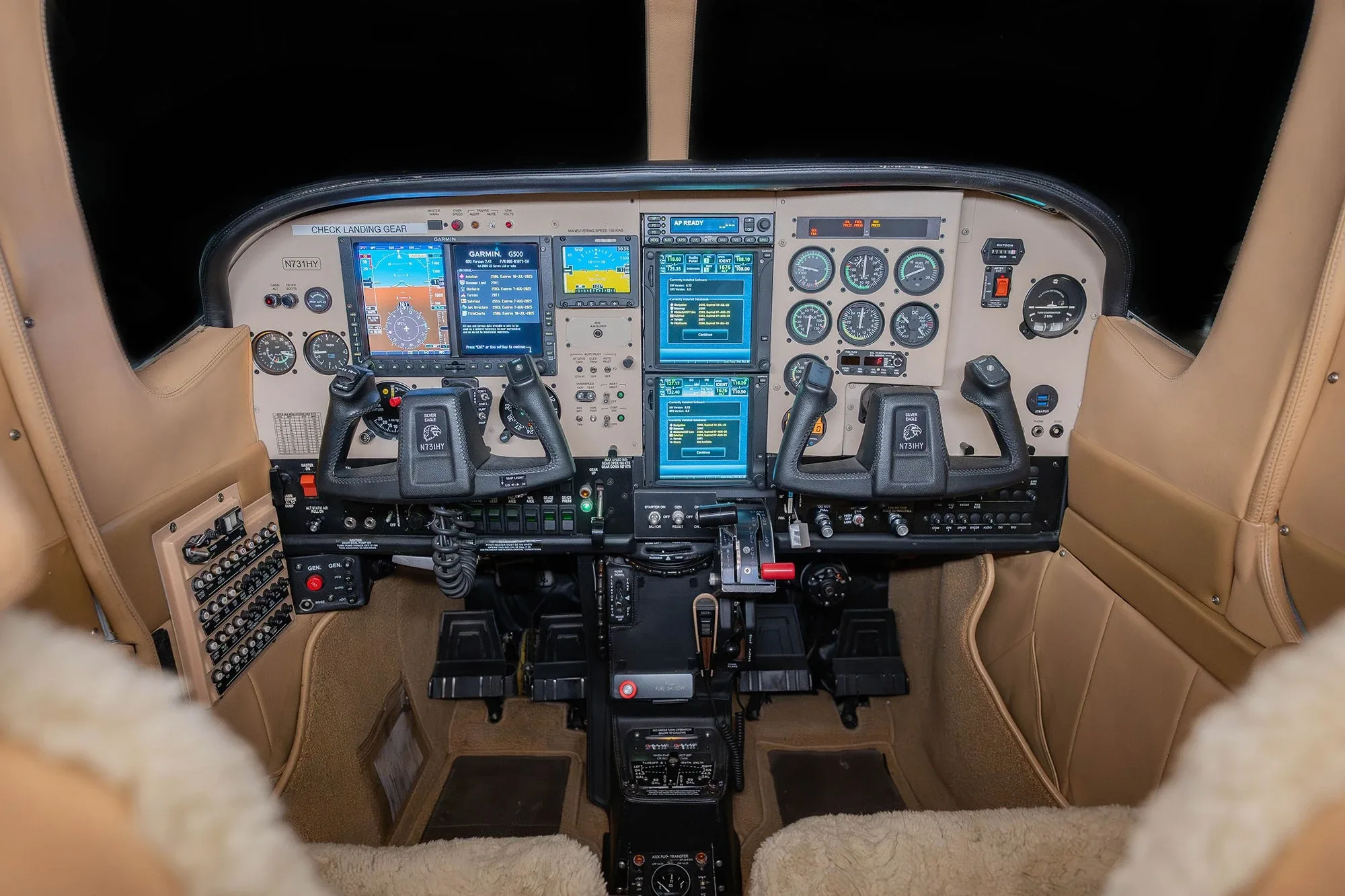 Cockpit and instrument panel of a 1980 Cessna P210N Silver Eagle.