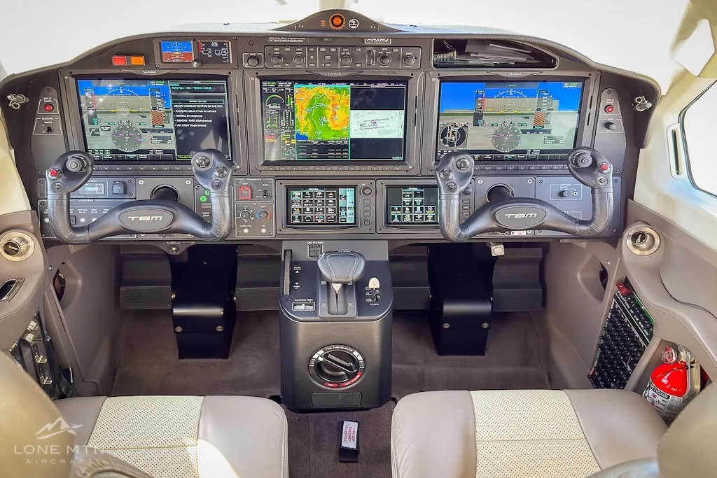 Cockpit and instrument panel of a 2022 Daher TBM 960.