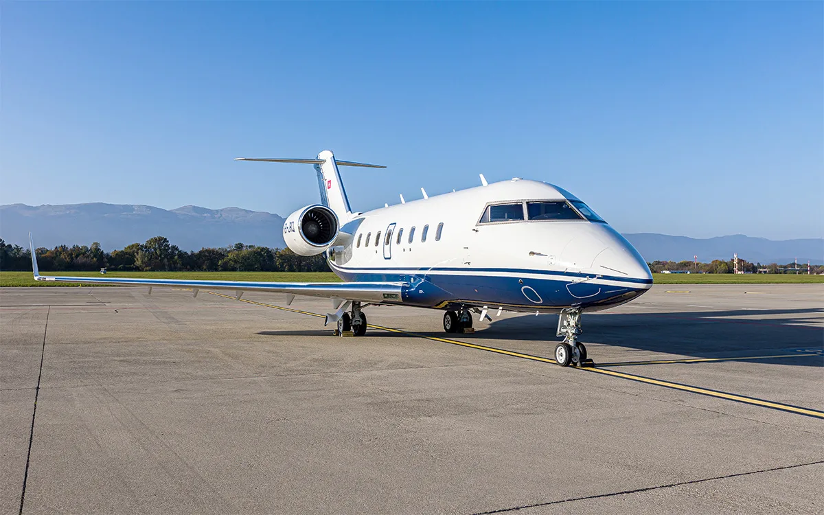 Exterior view of a 2007 Bombardier Challenger 604.