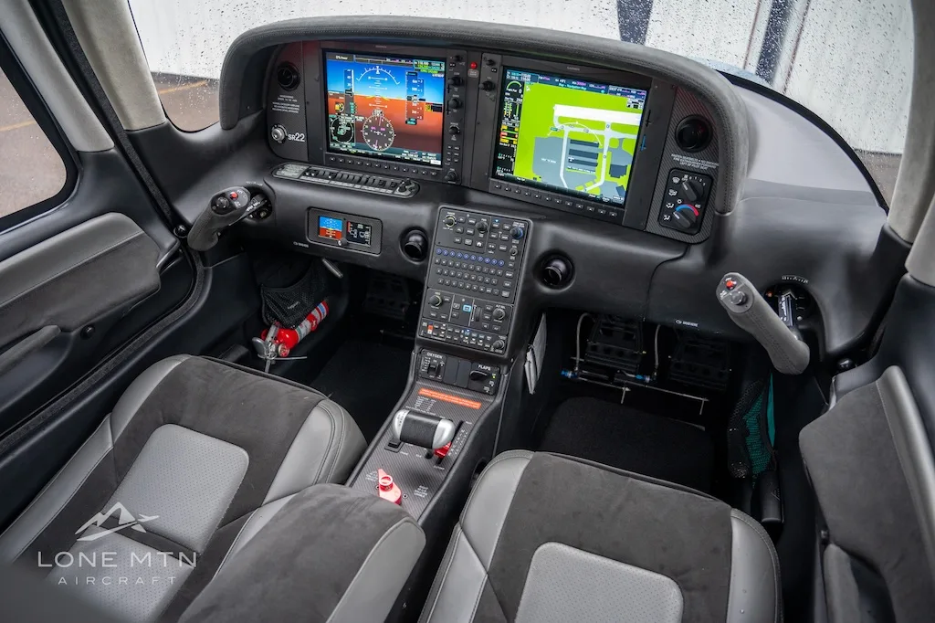 Cockpit and instrument panel of a 2020 Cirrus SR22 G6 GTS.