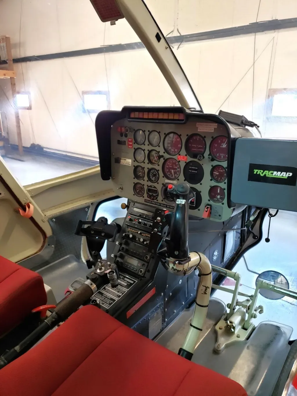 Cockpit and instrument panel of a 1973 Bell Jetranger.