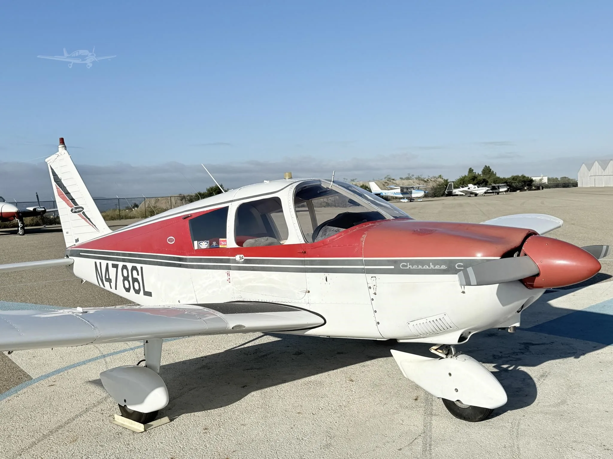 Exterior view of a 1967 PIPER CHEROKEE 180, N4786L.