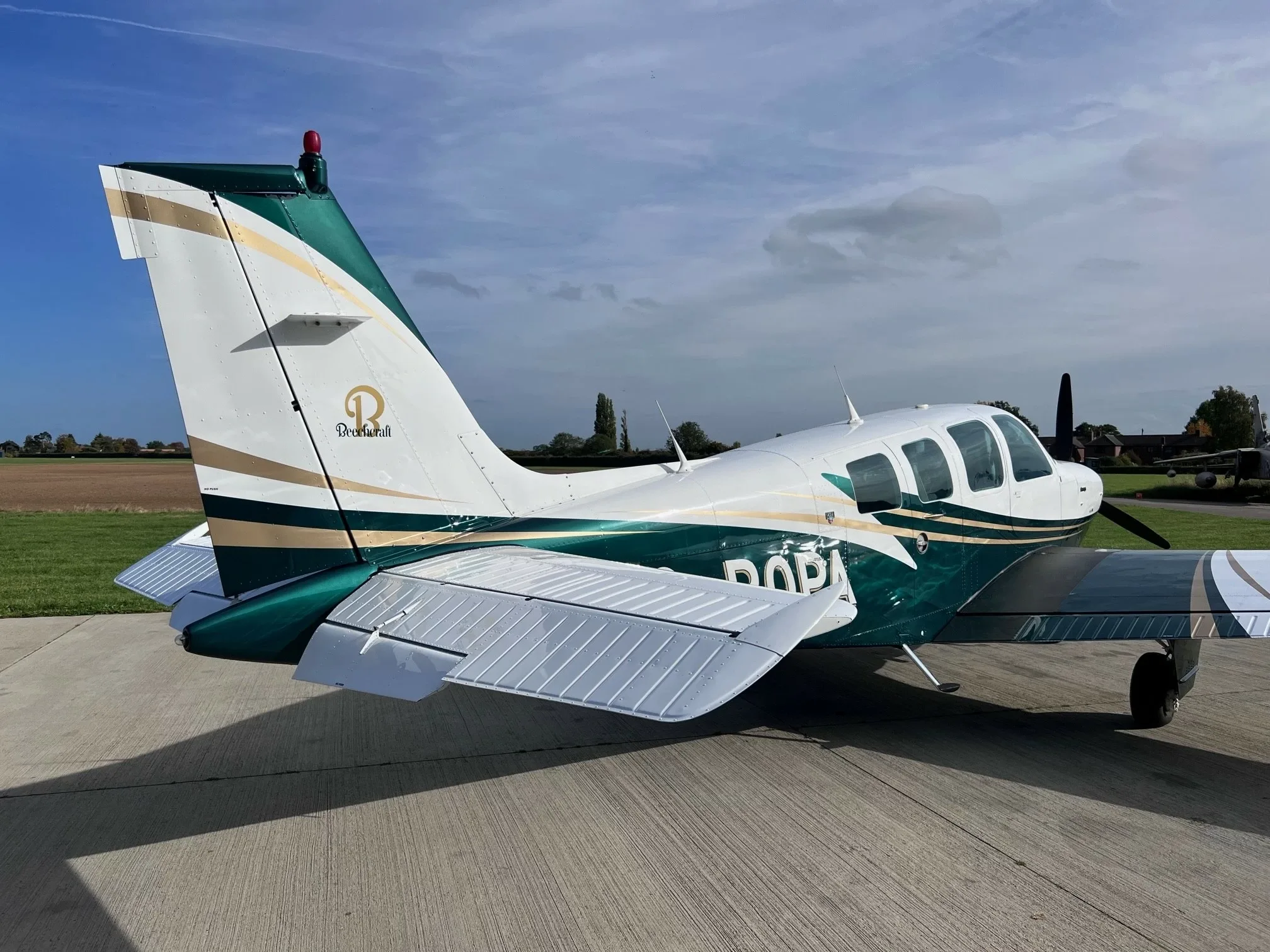 Exterior view of a 1984 Beechcraft 36 Bonanza.