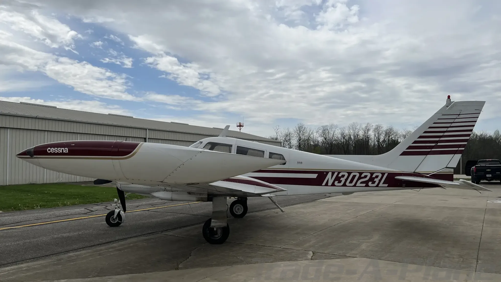 Exterior view of a 1965 Cessna 310J.