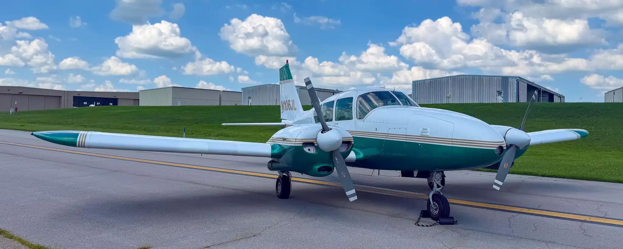 Exterior view of a 1983 Piper Turbo Saratoga, N4299X.