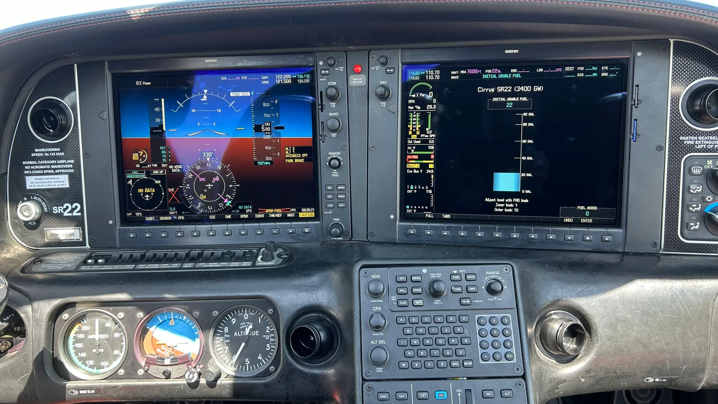 Avionics suite of a 2012 Cirrus SR22 G3.