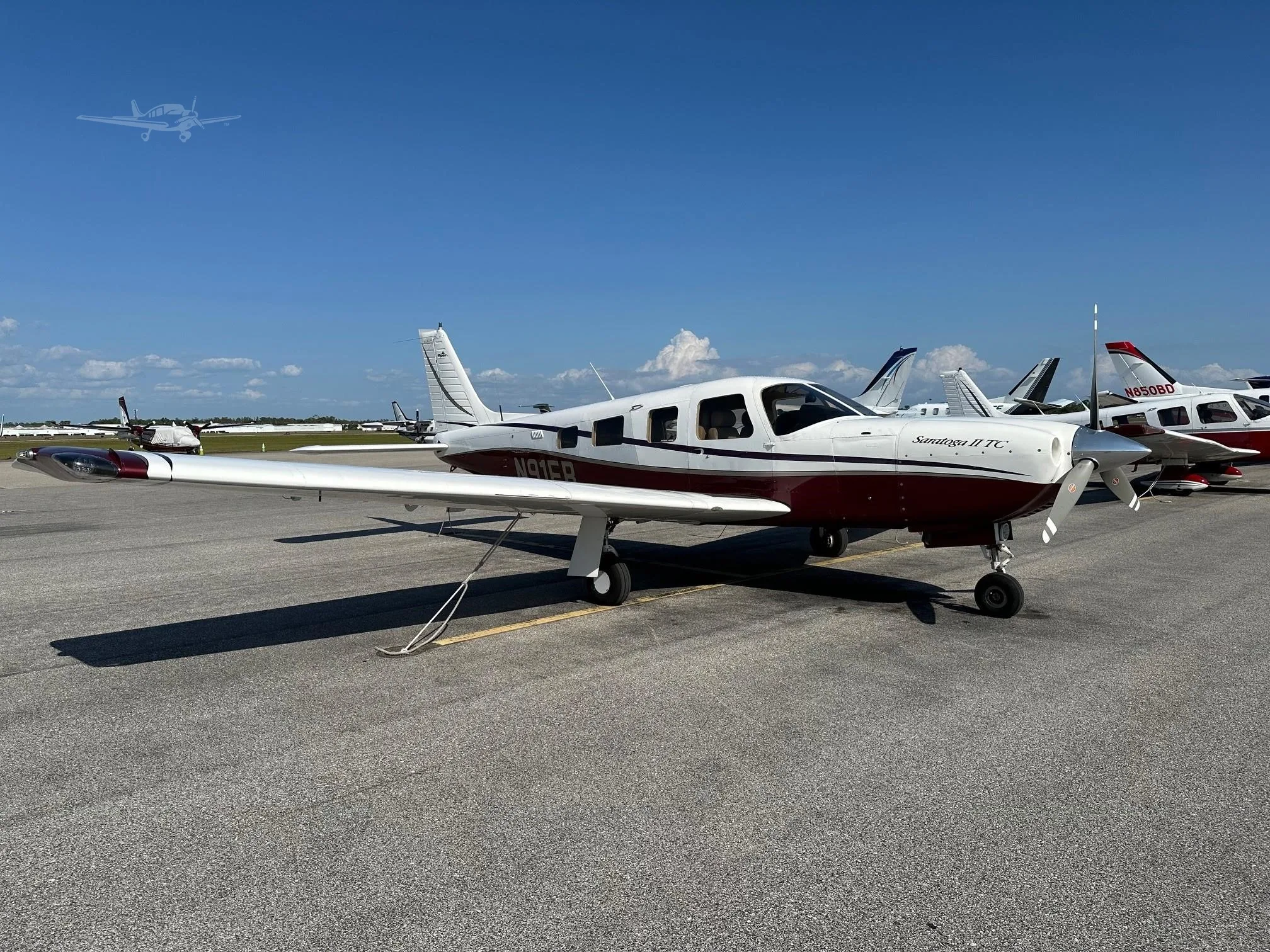 Exterior view of a 2003 PIPER SARATOGA II TC, N91FB.